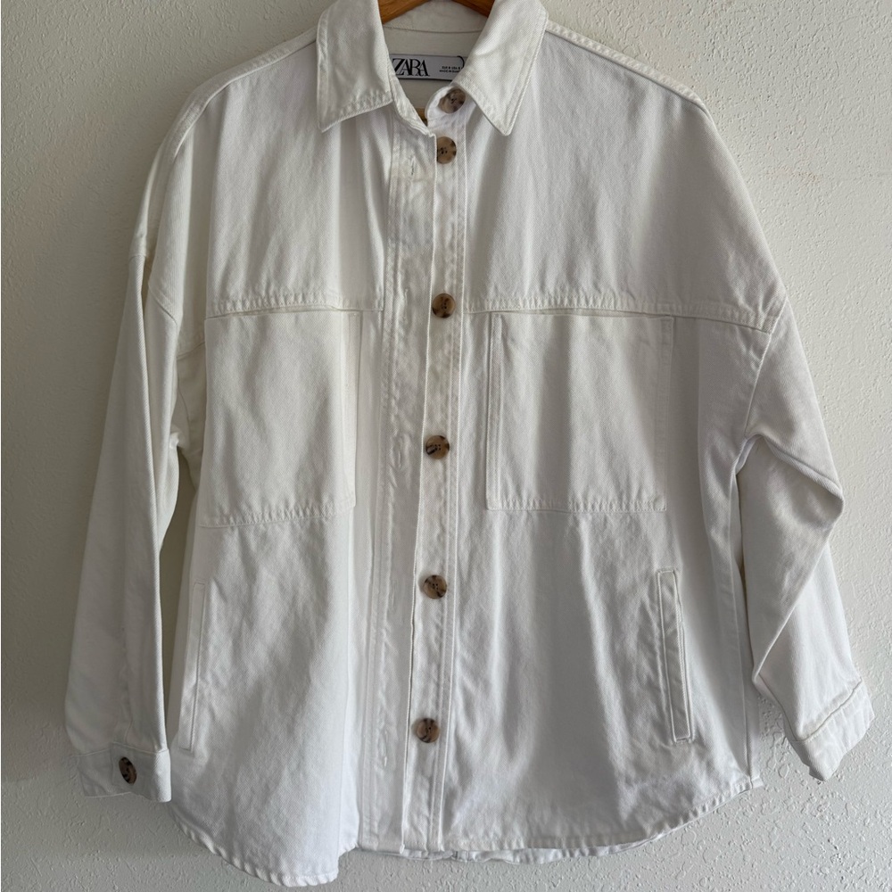 Zara White Denim Chore Jacket